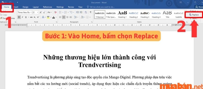 Cách thay thế từ, cụm từ trong Word