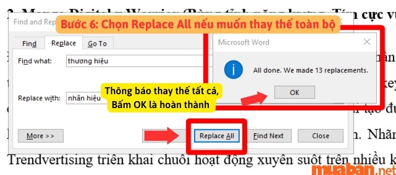 Cách thay thế từ, cụm từ trong Word