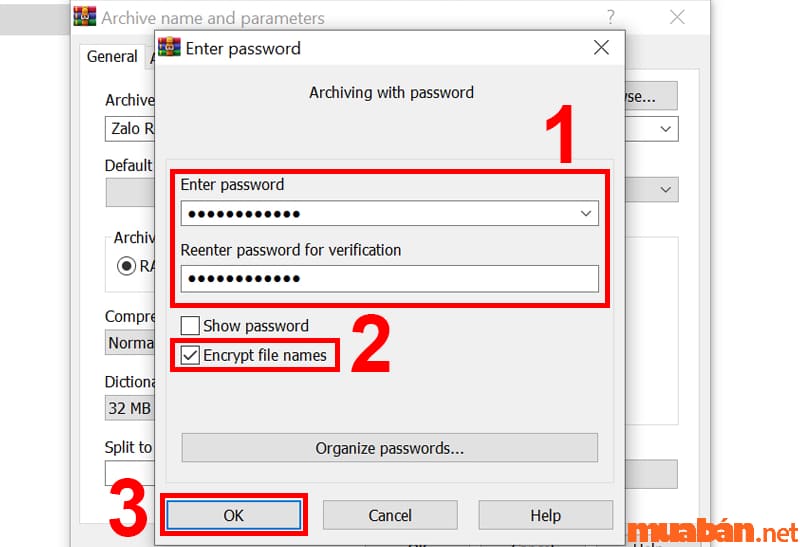 Nhập mật khẩu vào 2 ô "Enter password" và "Reenter password"