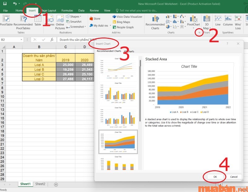 Thao tác cách vẽ biểu đồ trong Excel nhanh.