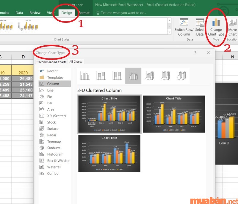 Bạn có thể thay đổi dạng biểu đồ trong Excel chỉ cần vào Chart Change