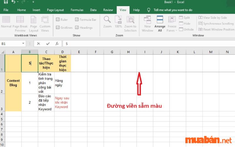 Cách cố định dòng trong Excel - Hình ảnh sau khi cố định dòng thành công