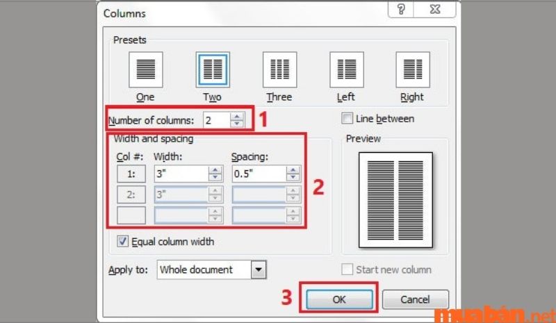 Trong bảng Columns bạn chọn "number of columns"