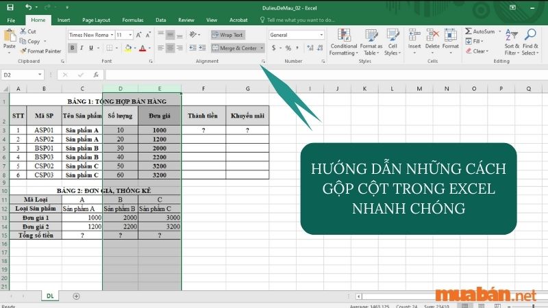 Hãy cùng Mua bán tìm hiểu cách gộp cột trong Excel nhanh chóng và những lưu ý để không làm thay đổi nội dung khi thực hiện gộp cột nhé!