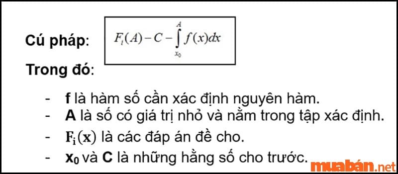 Cú pháp tìm 1 nguyên hàm F(x) của hàm số f(x) biết F(x0) = M