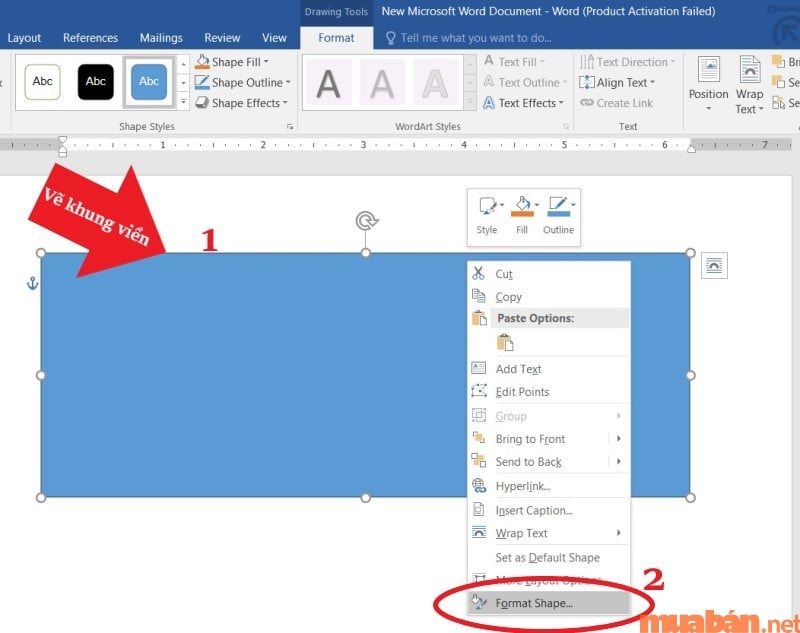 Để có thể thiết kế lại khung vừa vẽ bạn vào Format Shape