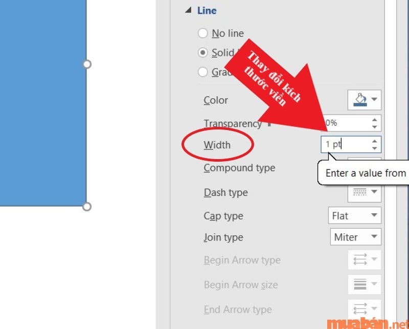Điều chỉnh độ dày, mỏng đường viền ở mục Width