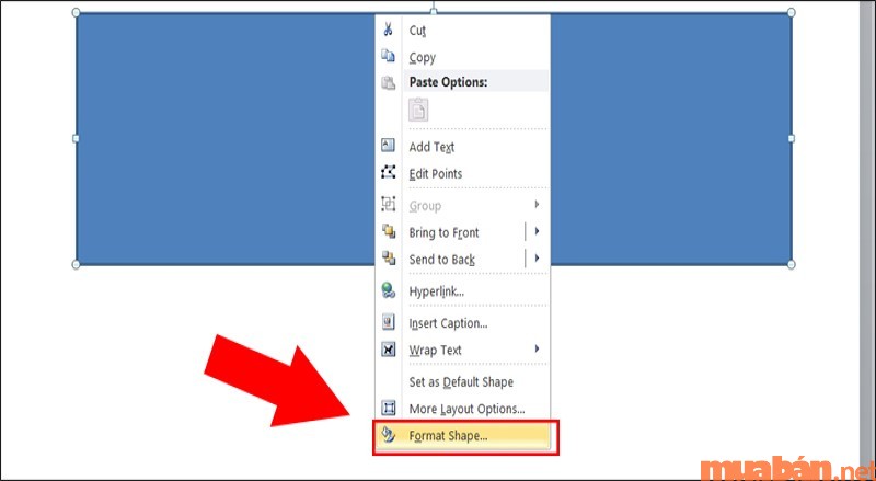 Nhấn chuột phải để tìm kiếm Format Shape 