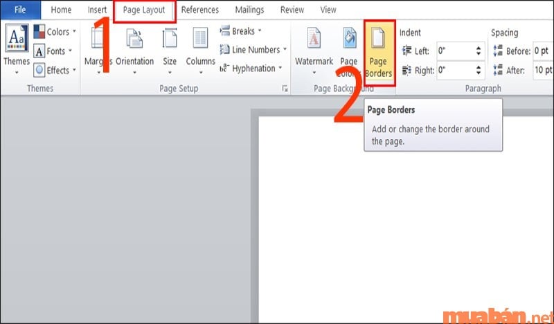 Vào Menu chọn Layout và tìm kiếm mục Page Borders