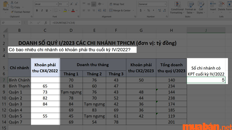 Hàm COUNTA sẽ bỏ qua các ô trống và đếm tất cả các ô chứa dữ liệu còn lại