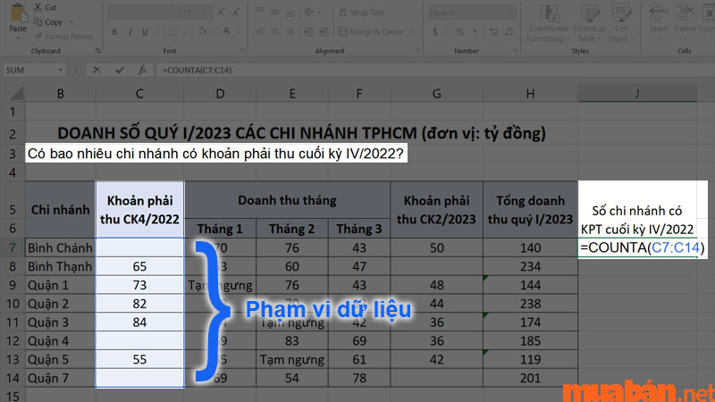 Bạn cần chọn chính xác phạm vi dữ liệu phù hợp với yêu cầu đề bài