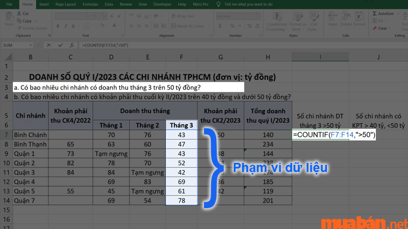 Bạn cần nhập chính xác phạm vi dữ liệu và đặt điều kiện giữa hai dấu “”