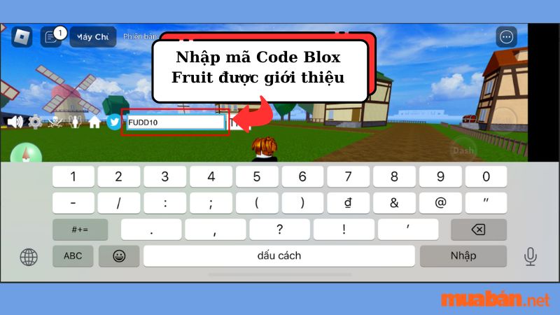 Nhập mã Code Blox Fruit được giới thiệu ở trên và nhấn vào nút 