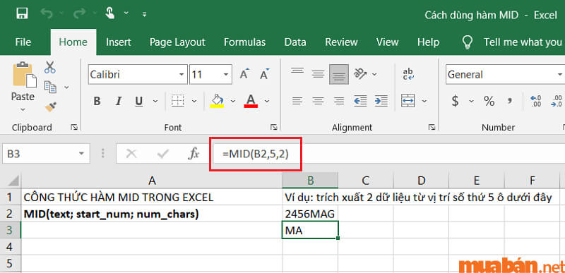 Cách dùng hàm MID