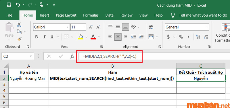 Cách dùng hàm MID