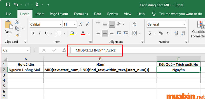 Cách dùng hàm MID
