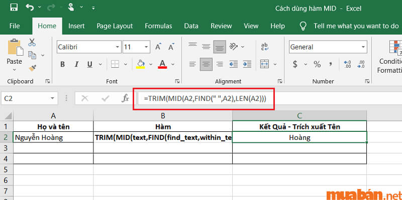 Cách dùng hàm MID