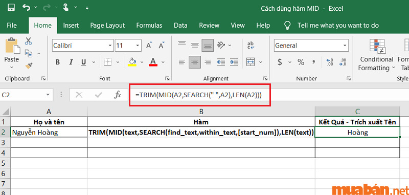 Cách dùng hàm MID