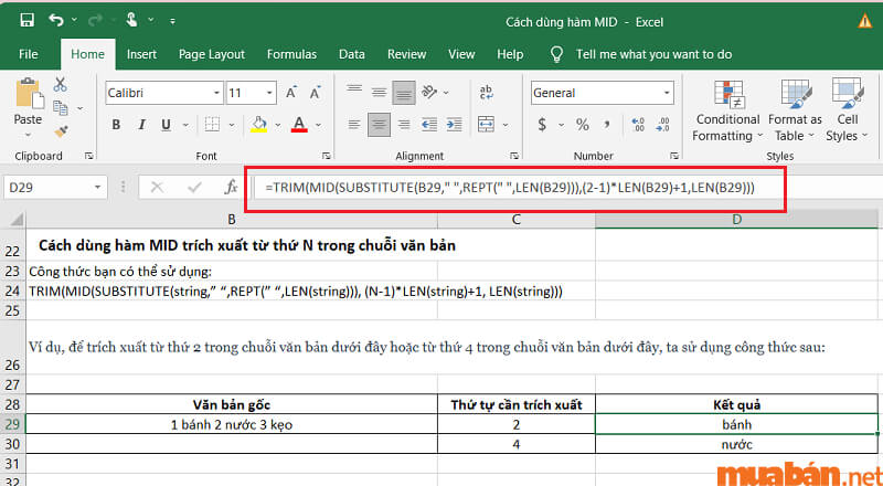 Cách dùng hàm MID