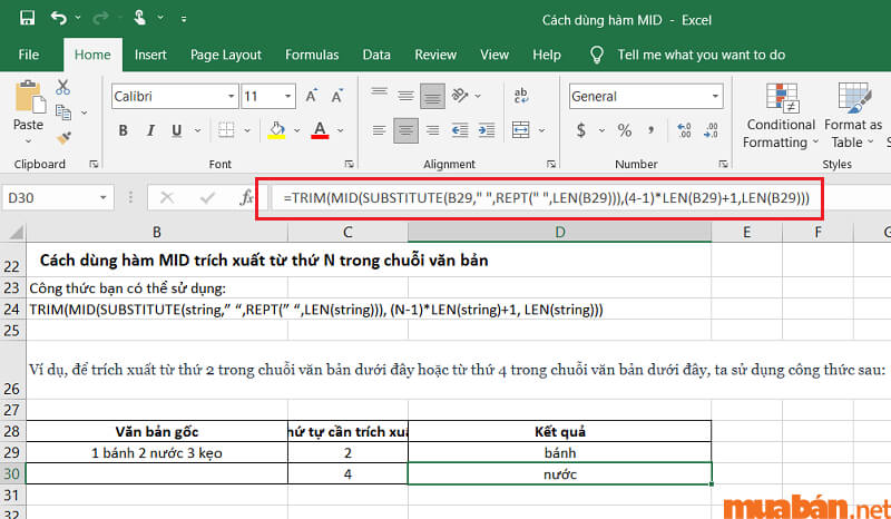 Cách dùng hàm MID