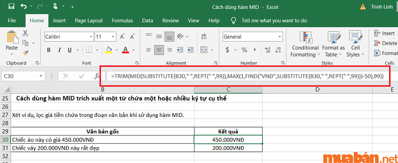 Cách dùng hàm MID