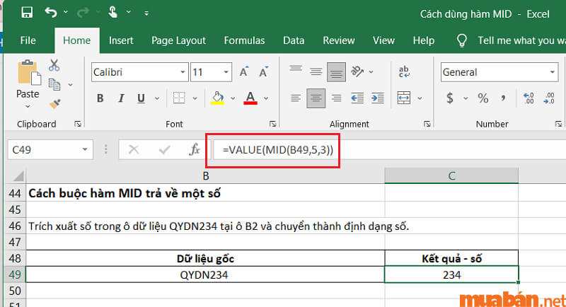 Cách dùng hàm MID