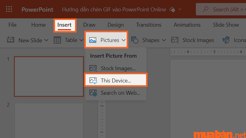 Chọn This Device… để tải GIF từ máy tính lên PowerPoint Online