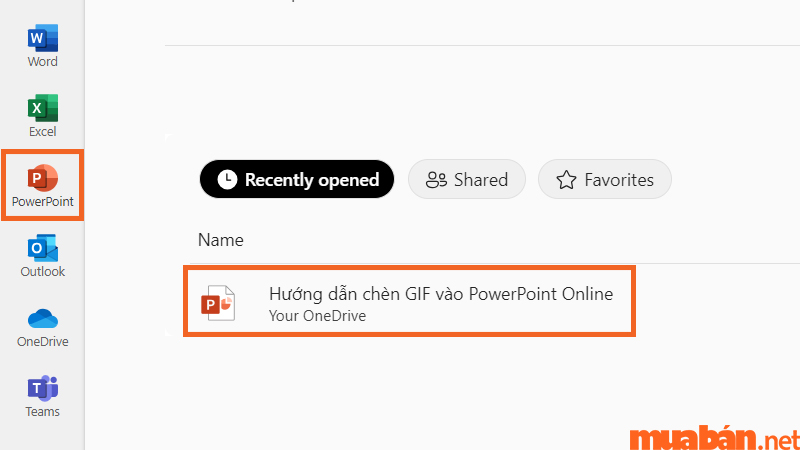 Trong ứng dụng PowerPoint online, bạn cần chọn file cần chèn GIF