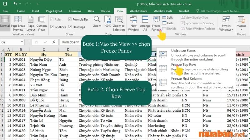 Cách giữ nguyên tiêu đề trong Excel bằng tính năng Freeze Panes sẽ giúp bạn đóng băng hàng hoặc cột theo ý muốn