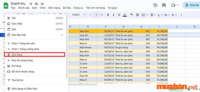 Cách xóa dòng trống trong Google Sheet