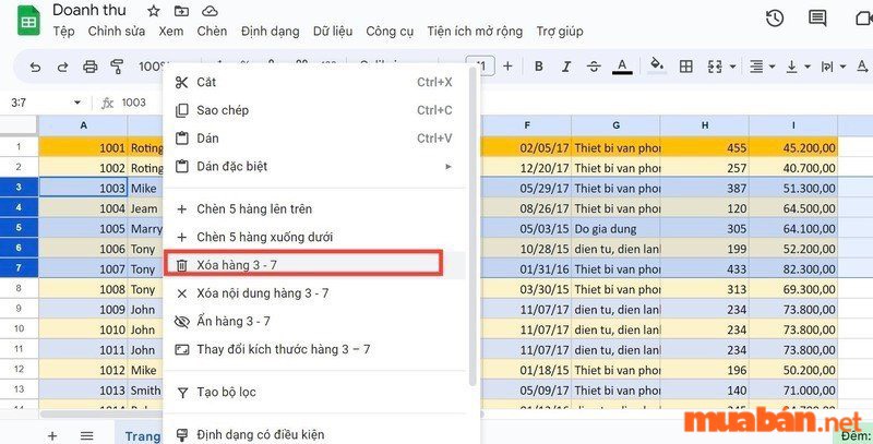 Cách xóa dòng trống trong Google Sheet