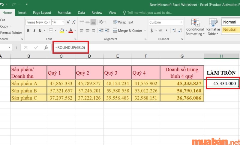 Hướng dẫn cách làm tròn số lên bằng hàm Roundup nếu Num_digits =0