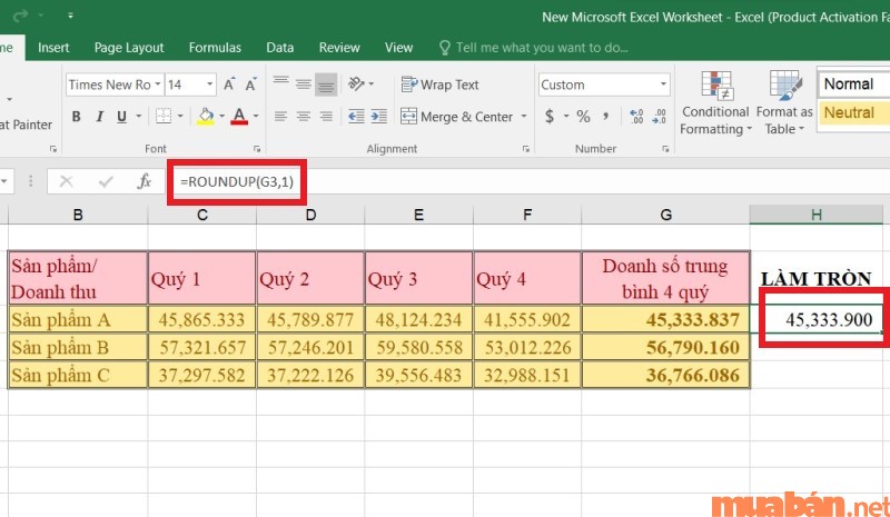 Hướng dẫn cách làm tròn số lên bằng hàm Roundup nếu Num_digits =1