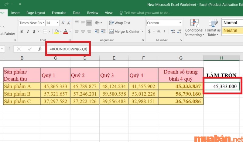 Hướng dẫn cách làm tròn số xuống bằng hàm Rounddown nếu Num_digits=0