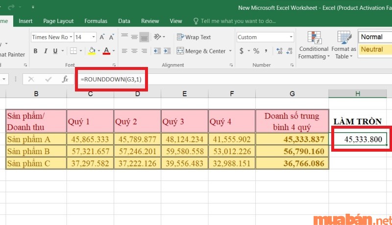 Hướng dẫn cách làm tròn số xuống bằng hàm Rounddown nếu Num_digits=1