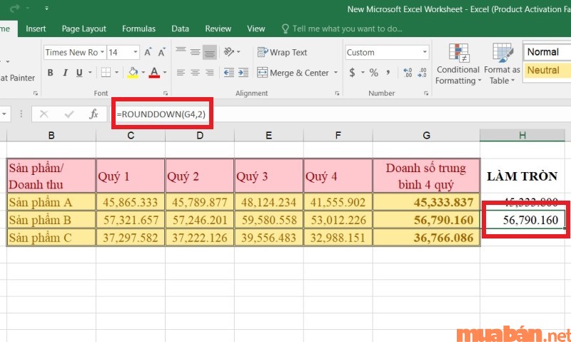 Hướng dẫn cách làm tròn số xuống bằng hàm Rounddown nếu Num_digits=2