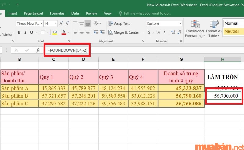 Hướng dẫn cách làm tròn số xuống bằng hàm Rounddown nếu Num_digits=-2