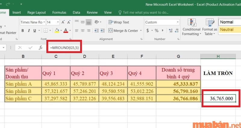 Hướng dẫn cách làm tròn số xuống bằng hàm Rounddown khi muốn giá trị là bội số của 5