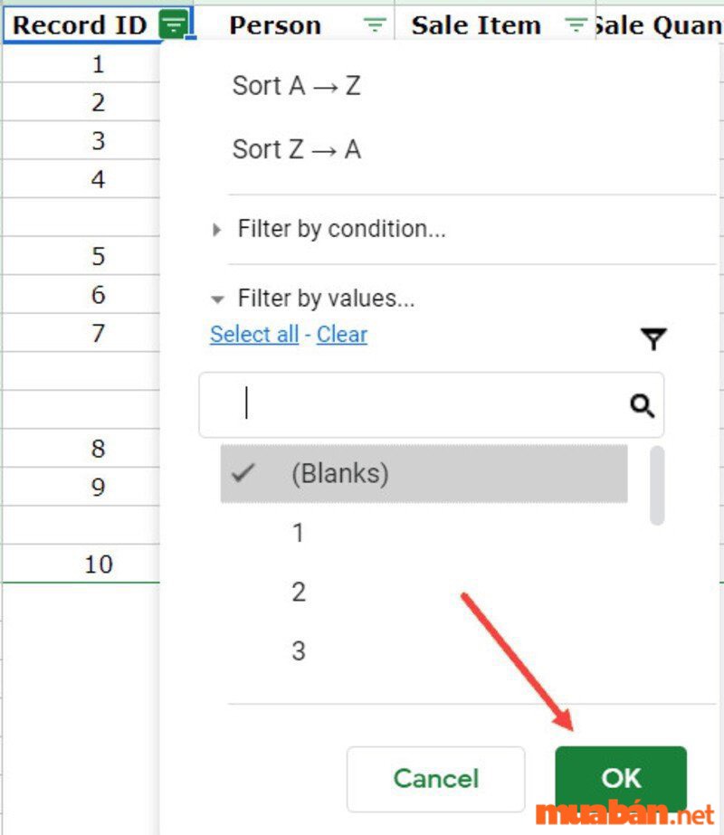 Cách xóa dòng trống trong google sheet