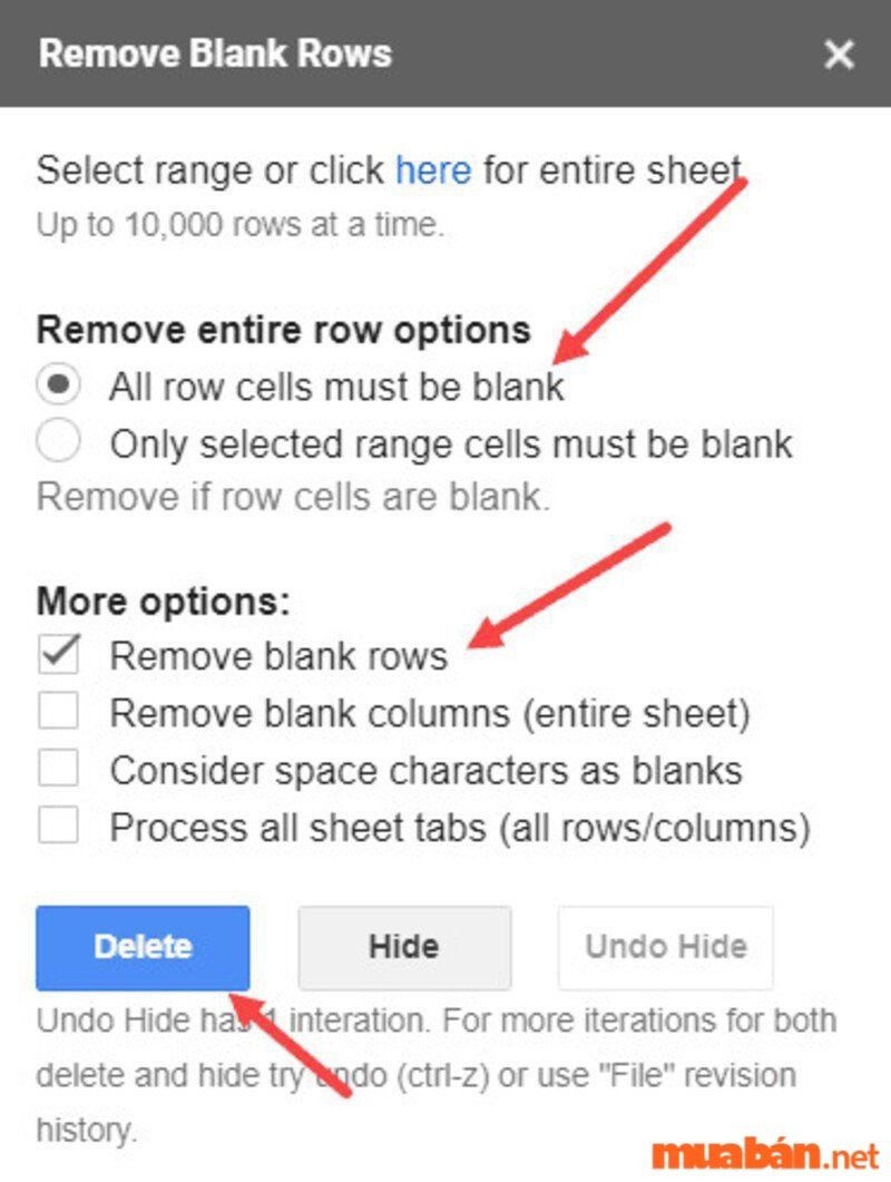 Cách xóa dòng trống trong google sheet