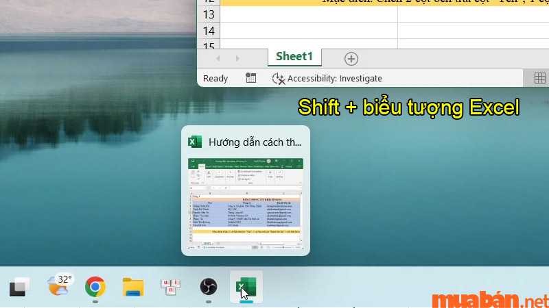 Phím Shift kết hợp click chuột trái để mở file Excel khác