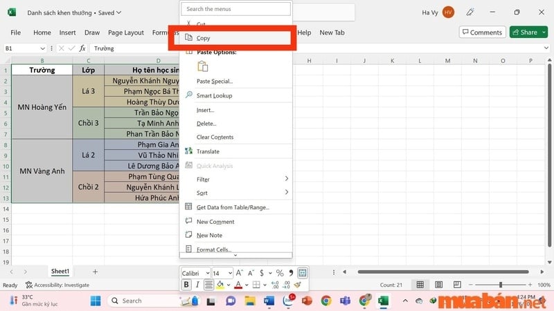 Cách copy sheet trong Excel