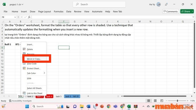 Cách copy sheet trong Excel