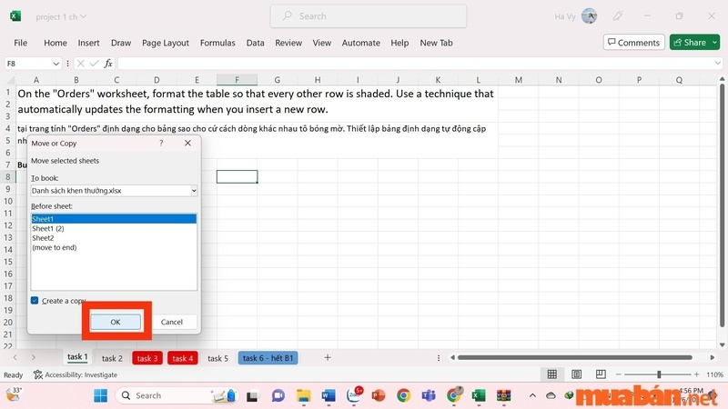 Cách copy sheet trong Excel