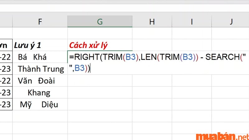 Bạn cần dùng hàm TRIM mỗi khi trỏ đến ô dư ký tự trống