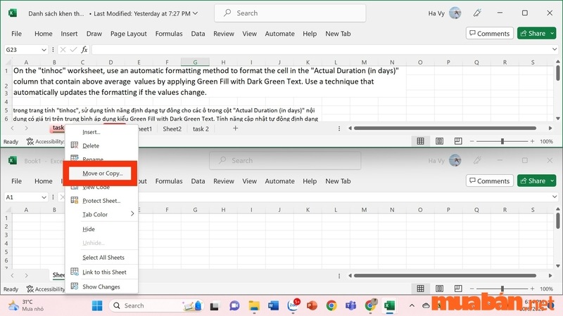 Cách copy sheet trong Excel