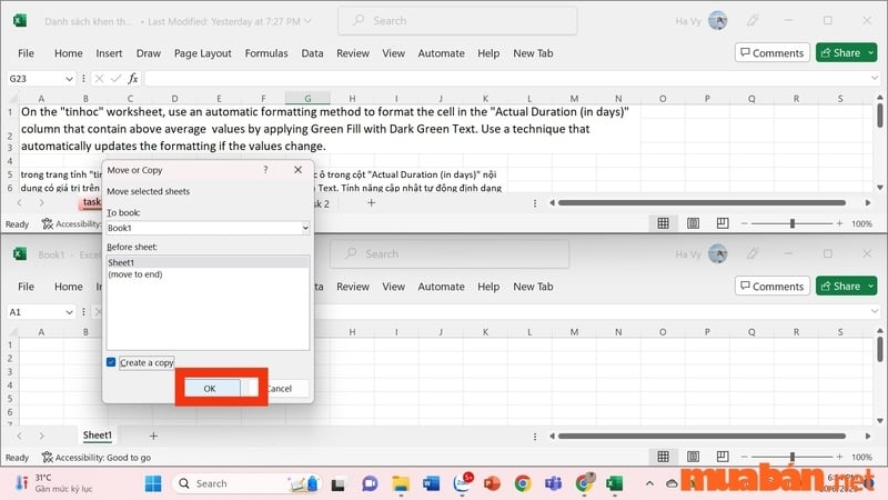 Cách copy sheet trong Excel