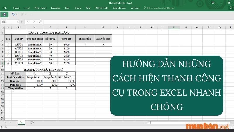 Cách hiện thanh công cụ trong Excel