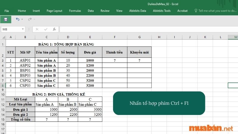 Bạn chỉ cần thực hiện nhấn tổ hợp phím Ctrl + F1 là có thể hiện thanh công cụ trong Excel bạn của bạn.