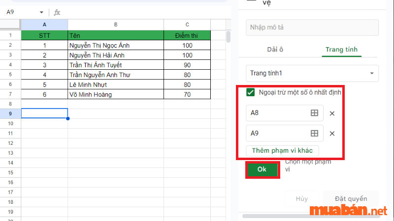 Cách khóa sheet trong google trang tính